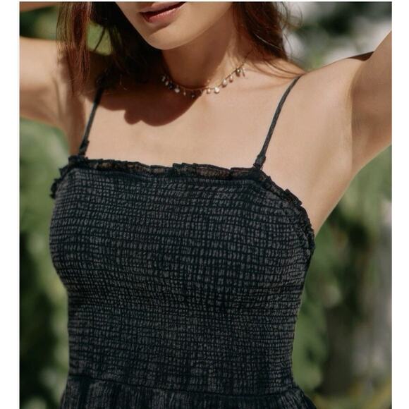 ANTHROPOLOGIE MARISOL GAUZE SQUARE NECK SMOCKED STRAPLESS MINI DRESS BLACK MED - Picture 4 of 8